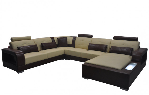 Leder Sofa + USB Couch Wohnlandschaft Eck Garnitur Design Modern Polster U Form