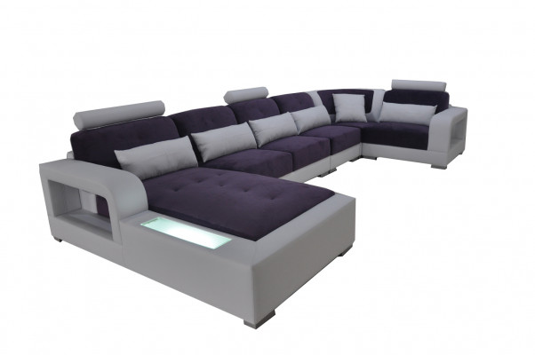 Leder Sofa + USB Couch Wohnlandschaft Eck Garnitur Design Modern Polster U Form