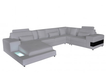 Ledersofa Couch Wohnlandschaft Eck Garnitur Design Modern Sofa U-Form mit USB