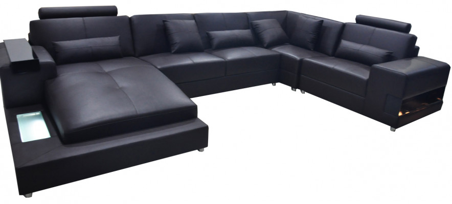 Ledersofa Couch Wohnlandschaft Eck Garnitur Design Modern Sofa U-Form mit USB