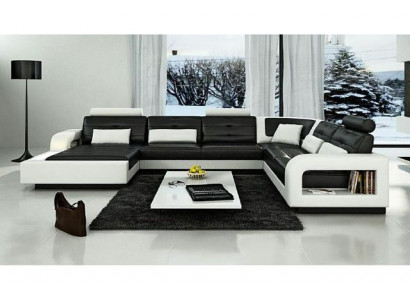 Ledersofa mit USB Ledercouch Sofa Garnitur Wohnlandschaft Eckcouch Ecksofa H2209