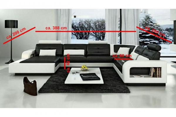 Ledersofa mit USB Ledercouch Sofa Garnitur Wohnlandschaft Eckcouch Ecksofa H2209