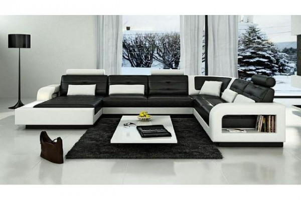 Ledersofa mit USB Ledercouch Schlafsofa Sofa Garnitur Wohnlandschaft Eckcouch