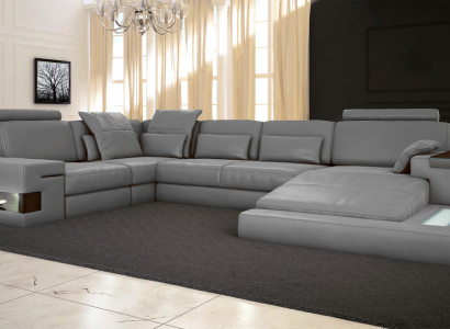 Leder Design Sofa Couch Polster Ecksofa Garnitur Wohnlandschaft Ecksofa mit USB