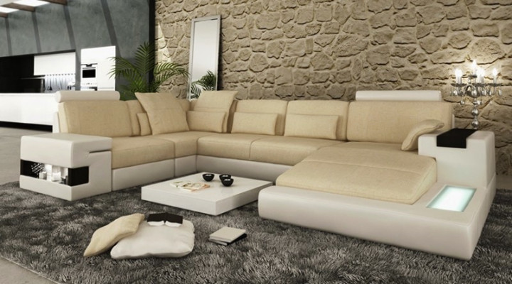 Ledersofa LED + USB Ecksofa Sofa Couch Polster Bellini Big Wohnlandschaft Sofas