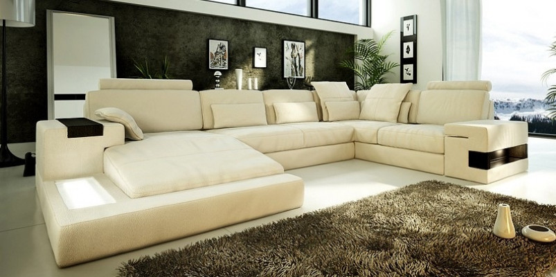 Textil Sofa USB Polster Eckcouch Garnitur Wohnlandschaft Ledersofa Design Couch