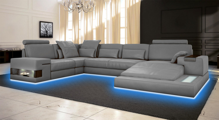 Großes Sofa Wohnlandschaft Ledersofa mit USB Design Sofa Couch Polster Ecksofa