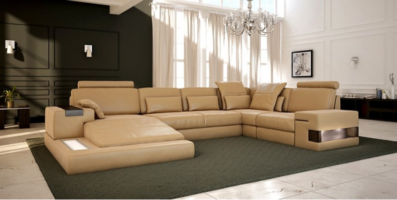 Großes Sofa Wohnlandschaft Ledersofa mit USB Design Sofa Couch Polster Ecksofa