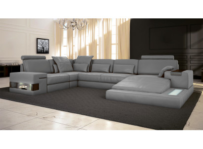 Ecksofa mit USB & LED Wohnlandschaft Sofa Polster Couch Garnitur U Form Leder