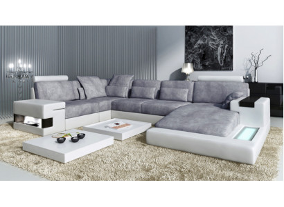 Leder U Form Wohnlandschaft Polster Eckcouch Couch mit USB Leder Sofa Ecksofa