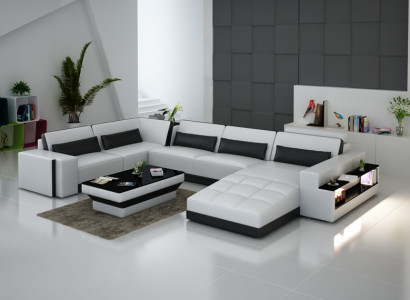 Ledersofa Couch Wohnlandschaft Ecksofa Eck Garnitur Design Modern Sofa G8019