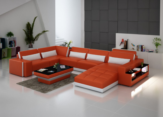 Ledersofa Couch Wohnlandschaft Ecksofa Eck Garnitur Design Modern Sofa G8019