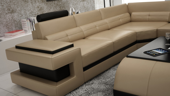 Ledersofa Couch Wohnlandschaft Ecksofa Eck Garnitur Design Modern Sofa L6017
