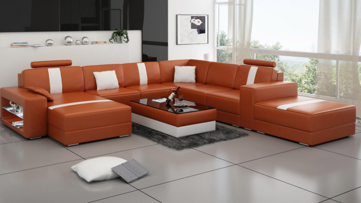 Ledersofa U-Form Couch Wohnlandschaft Ecksofa Garnitur Design Modern Sofa K5010