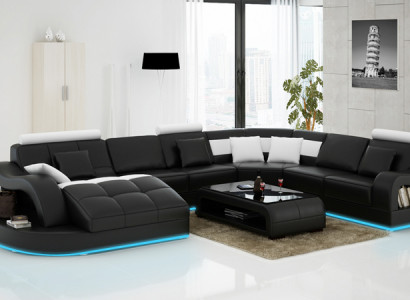 Ledersofa Couch Wohnlandschaft Ecksofa Eck Garnitur Design Modern Sofa L6015B