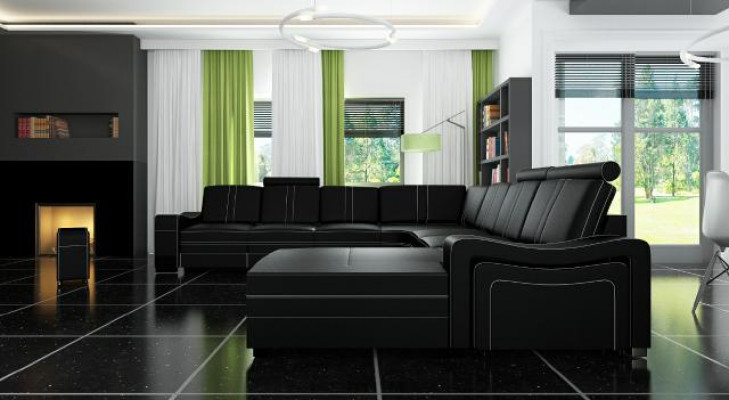 Ledersofa mit USB Wohnlandschaft Ecksofa Neu Garnitur Sofa XXL Ledersofa Couch