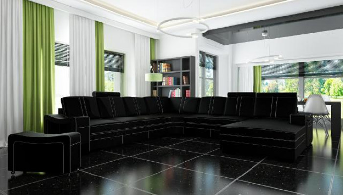 XXL Ledersofa mit USB Ledercouch Wohnlandschaft Ecksofa Neu Garnitur Sofa Leder