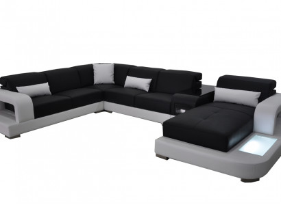 Moderne Sitz Polster Wohnlandschaft Wohnzimmer Couch Polster Ecke USB + Licht