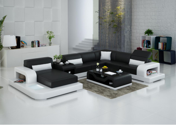 Moderne Sitz Polster Wohnlandschaft Wohnzimmer Couch Polster Ecke USB + Licht