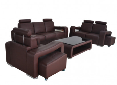 Garnitur Leder Sofa mit USB Polster Couchen Sofas Luxus Neu Wohnlandschaft 3+2+1