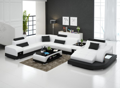 Ledersofa Modern Couch Wohnlandschaft Ecksofa Eck Dekor Design Garnitur