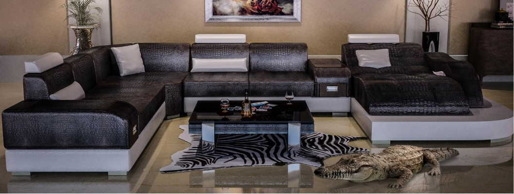 Krokodil Stil Leder Stilvolle Designer Luxus Wohnlandschaft Couchen Ecksofa Neu