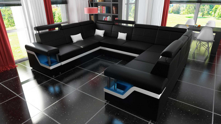 Wohnlandschaft Ecksofa mit USB U Form Sofa Couch Polster Sitz Garnitur XXL Neu