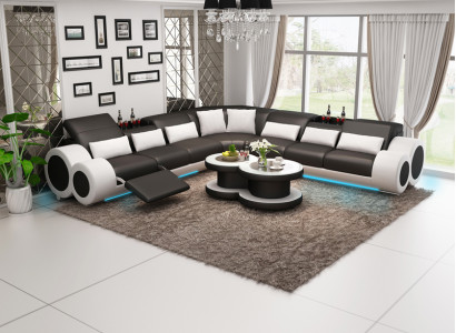 Wohnlandschaft Designer Sofa mit USB Big Polster Leder Sofas Eck Ecke Sitz Black