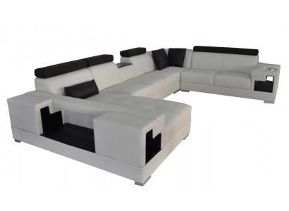 Ledersofa mit USB Eck Sofa Wohnlandschaft Sofas Couchen Garnitur Design Modern