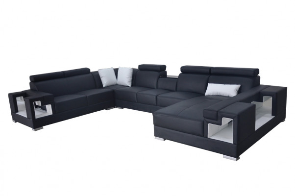 Ledersofa mit USB Eck Sofa Wohnlandschaft Sofas Couchen Garnitur Design Modern