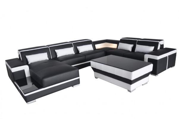 Ledersofa USB Wohnlandschaft Ecksofa Ecke Garnitur Design Moderne Sofa Couch Neu