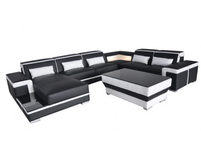 Ledersofa USB Wohnlandschaft Ecksofa Ecke Garnitur Design Moderne Sofa Couch Neu