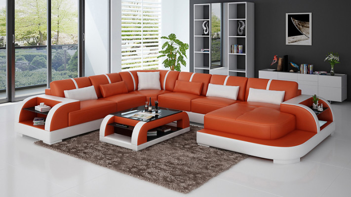 Modern Ledersofa Couch Wohnlandschaft Design Ecksofa Eck Garnitur Sofa Licht USB