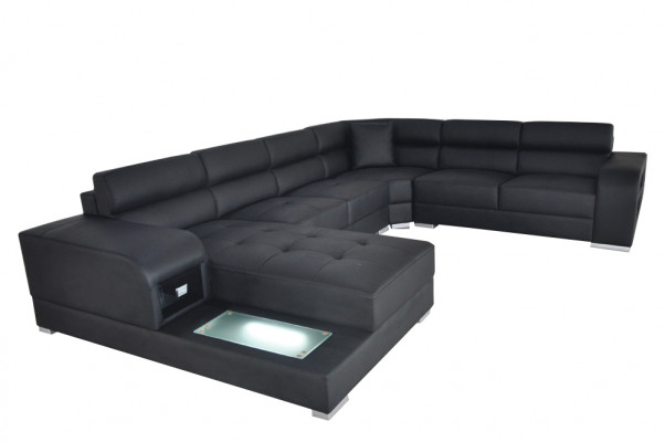 Ledersofa Couch Wohnlandschaft Design Garnitur Modern Ecke Sofa U-Form mit USB
