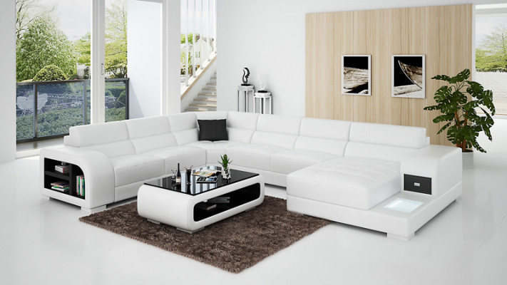 Ledersofa Couch Wohnlandschaft Design Garnitur Modern Ecke Sofa U-Form mit USB