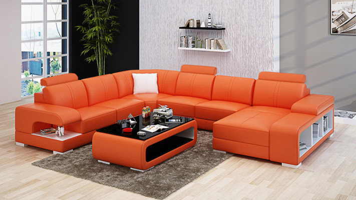 Ledersofa Couch Wohnlandschaft Garnitur Design Modern Ecke Sofa U-Form Neu G8028