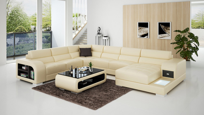 Ledersofa Couch Wohnlandschaft Garnitur Design Modern Ecke Sofa U-Form G8029