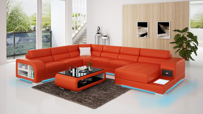 Ledersofa Couch Wohnlandschaft Ecksofa Eck Garnitur Design Modern Sofa 