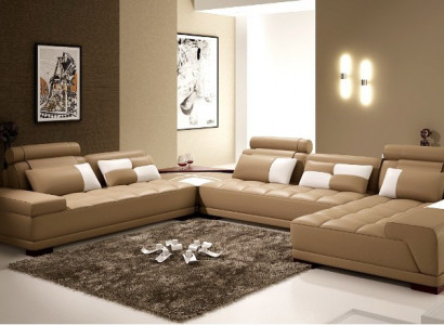 Ledersofa mit USB Sofa Polster Sitz Ecke Wohnlandschaft Couch Eckgarnitur PH376