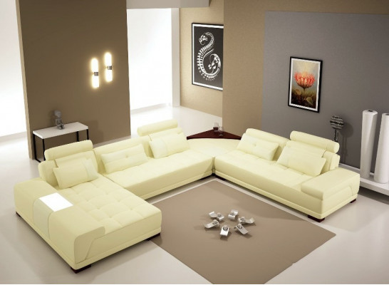 Ledersofa mit USB Sofa Polster Sitz Ecke Wohnlandschaft Couch Eckgarnitur PH376