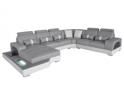 Leder Eck Sofa Wohnlandschaft Garnitur Design Modern Couch Sofas mit USB LED Neu