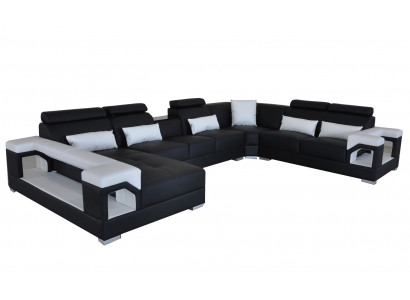 Komplett Set Kissen Ledersofa Wohnlandschaft Ecksofa Garnitur Modern Sofa USB