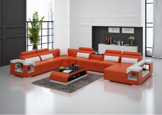 Komplett Set Kissen Ledersofa Wohnlandschaft Ecksofa Garnitur Modern Sofa USB