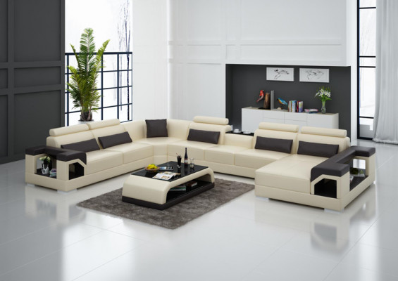 Komplett Set Kissen Ledersofa Wohnlandschaft Ecksofa Garnitur Modern Sofa USB