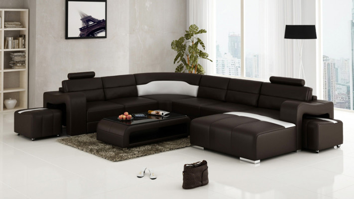 Ledersofa Couch Wohnlandschaft Ecksofa Eck Garnitur Design Modern Sofa mit USB