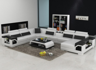 Ledersofa Couch Wohnlandschaft Ecksofa Eck Garnitur Design Modern Sofa mit USB