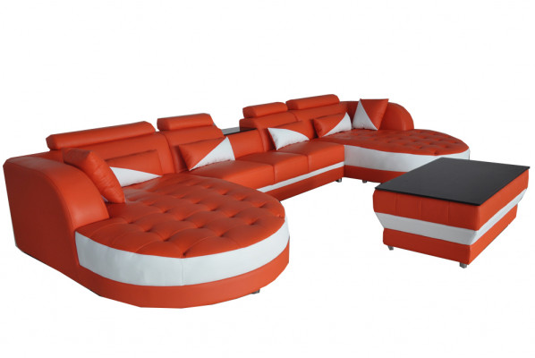 Moderne Leder Sofa Eckcouch Polster Wohnzimmer Ecksofa U Form Wohnlandschaft USB