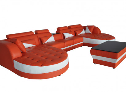 Moderne Leder Sofa Eckcouch Polster Wohnzimmer Ecksofa U Form Wohnlandschaft USB