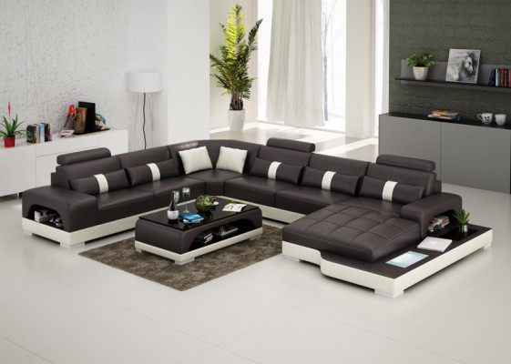 Ledersofa Couch Wohnlandschaft Eck Ecksofa Sofa Modern Design Garnitur