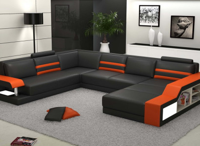 Designersofa Ecksofa Couch Ledersofa Polster Sitz Eck Garnitur mit Licht PHX1